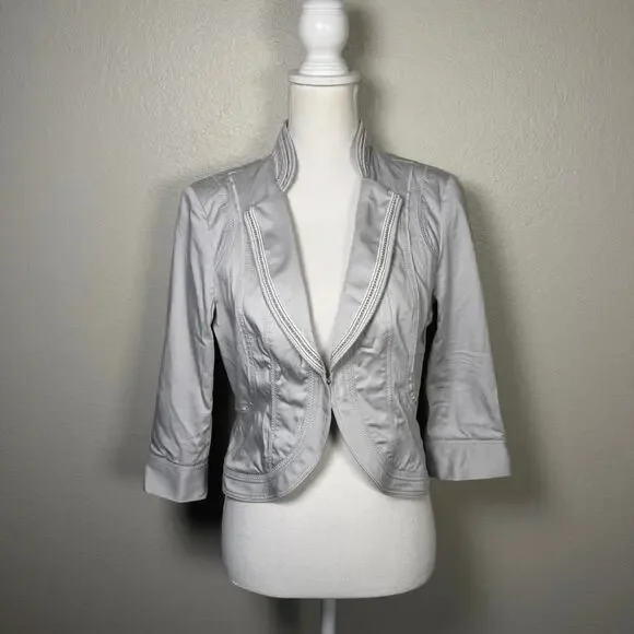 White House Black Market grey women's crop blacker jacket size 6 embelished - Picture 1 of 10